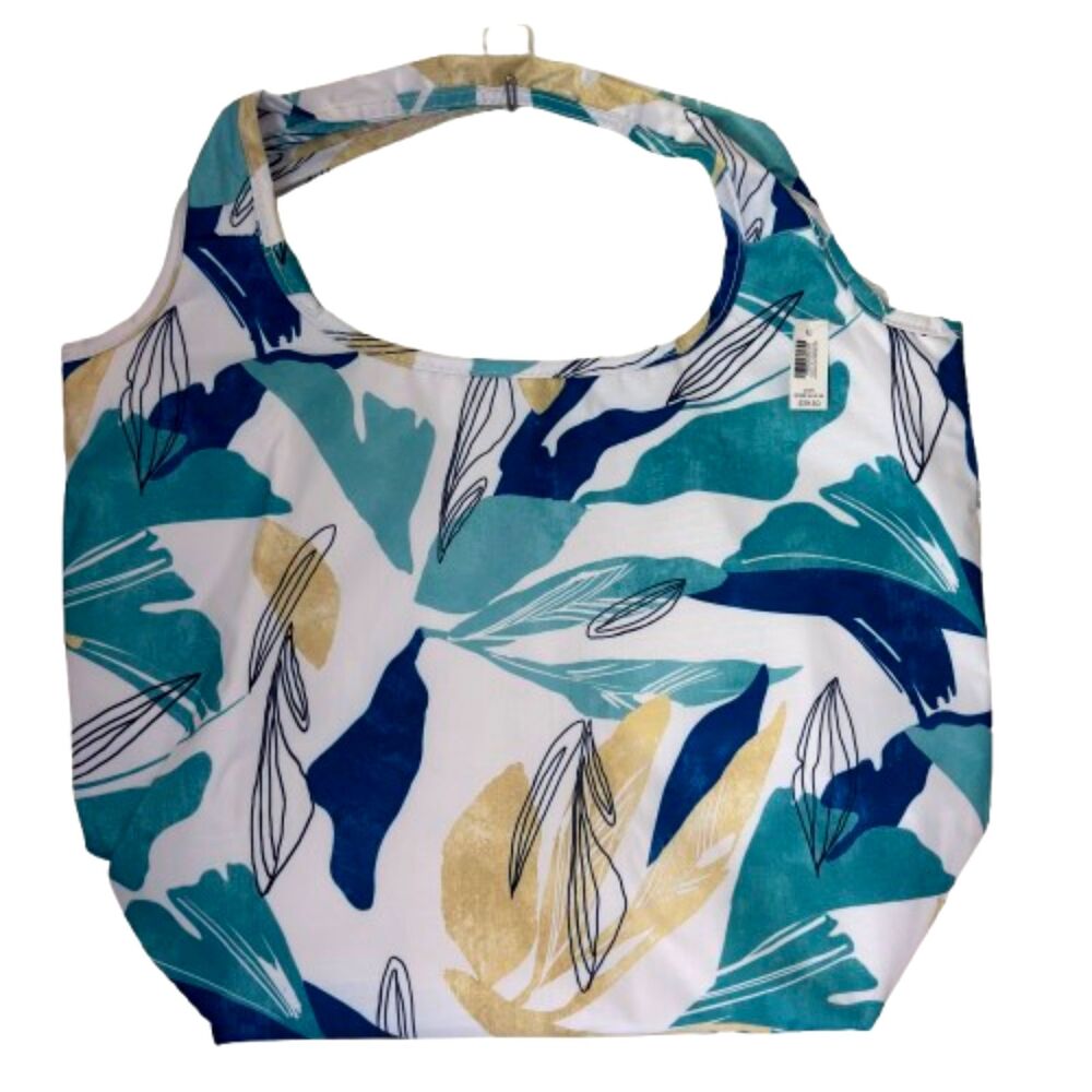 Chico's Tropical Blue Leaf Insulted Lunch/Store/Beach Tote 15"x15"x5.5"